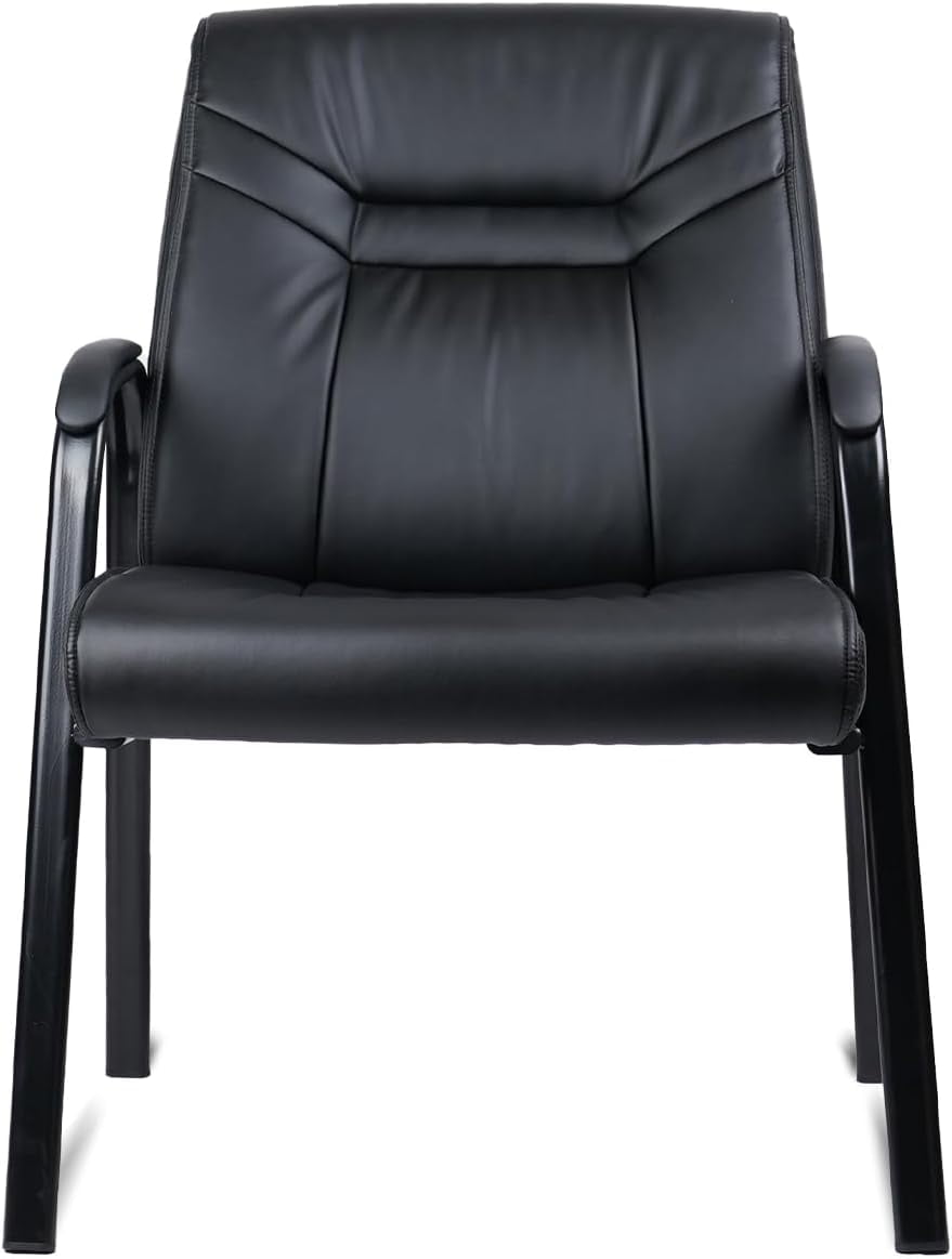 CLATINA Big Tall Wide Office Guest Chair Heavy Duty 500lbs Leather Comfy Side Reception Chairs with Arms No Wheels, Executive Bariatric Lobby Chair for Meeting Conference Waiting Room Stationary Blac