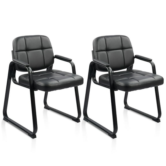 CLATINA Waiting Room Guest Chair with Bonded Leather Padded Arm Rest for Office Reception and Conference Desk Black with Sled Base 2 Pack
