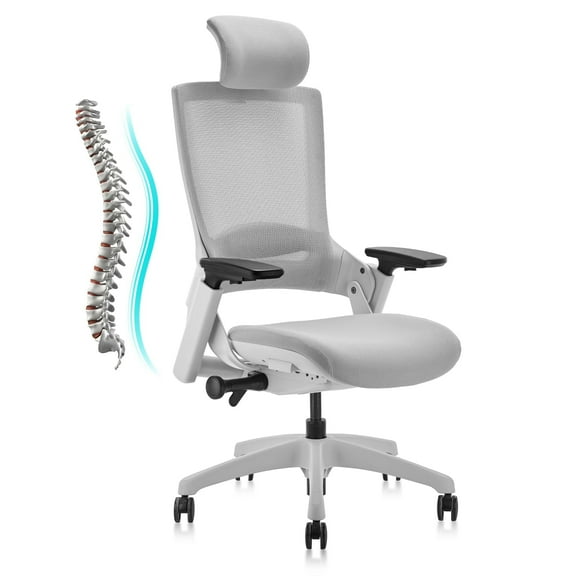 CLATINA Ergonomic High Swivel Executive Chair with Adjustable Height Head 3D Arm Rest Lumbar Support and Upholstered Back for Home Office Gray Mesh/High Back