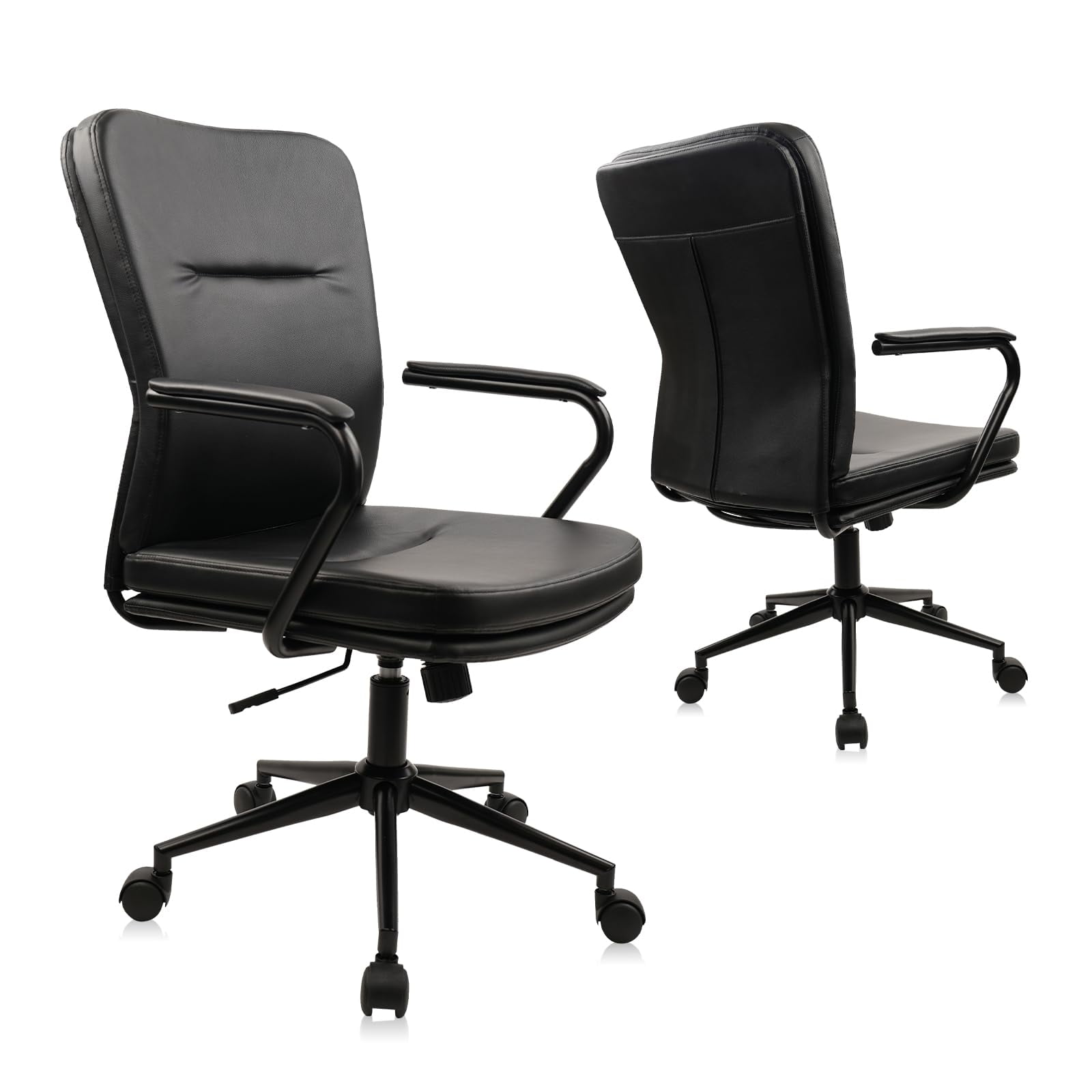 CLATINA Leather Office Chair, Mid Back Ergonomic Desk Chair with Wheels ...