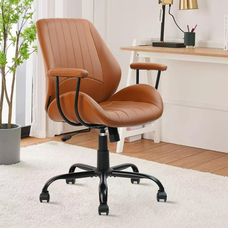 CLATINA Leather Desk Chair, Mid-Century Modern Ergonomic