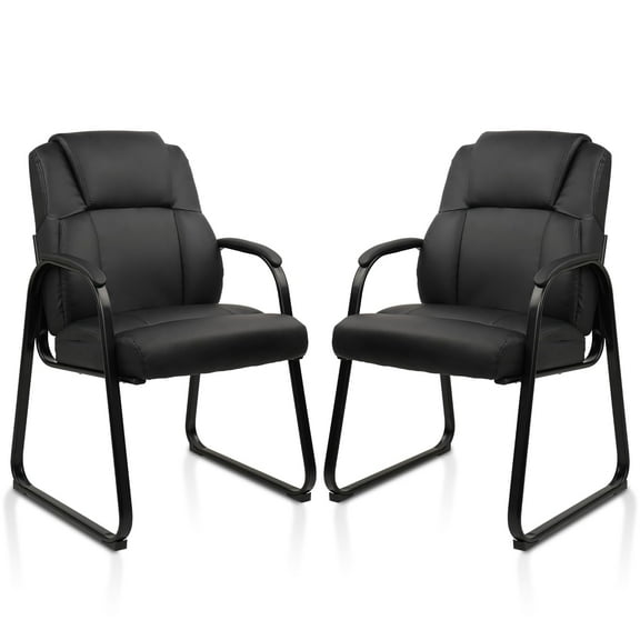CLATINA Leather Guest Chair with Padded Arm Rest for Reception Meeting Conference and Waiting Room Side Office Home Black with Sled Base 2 Pack