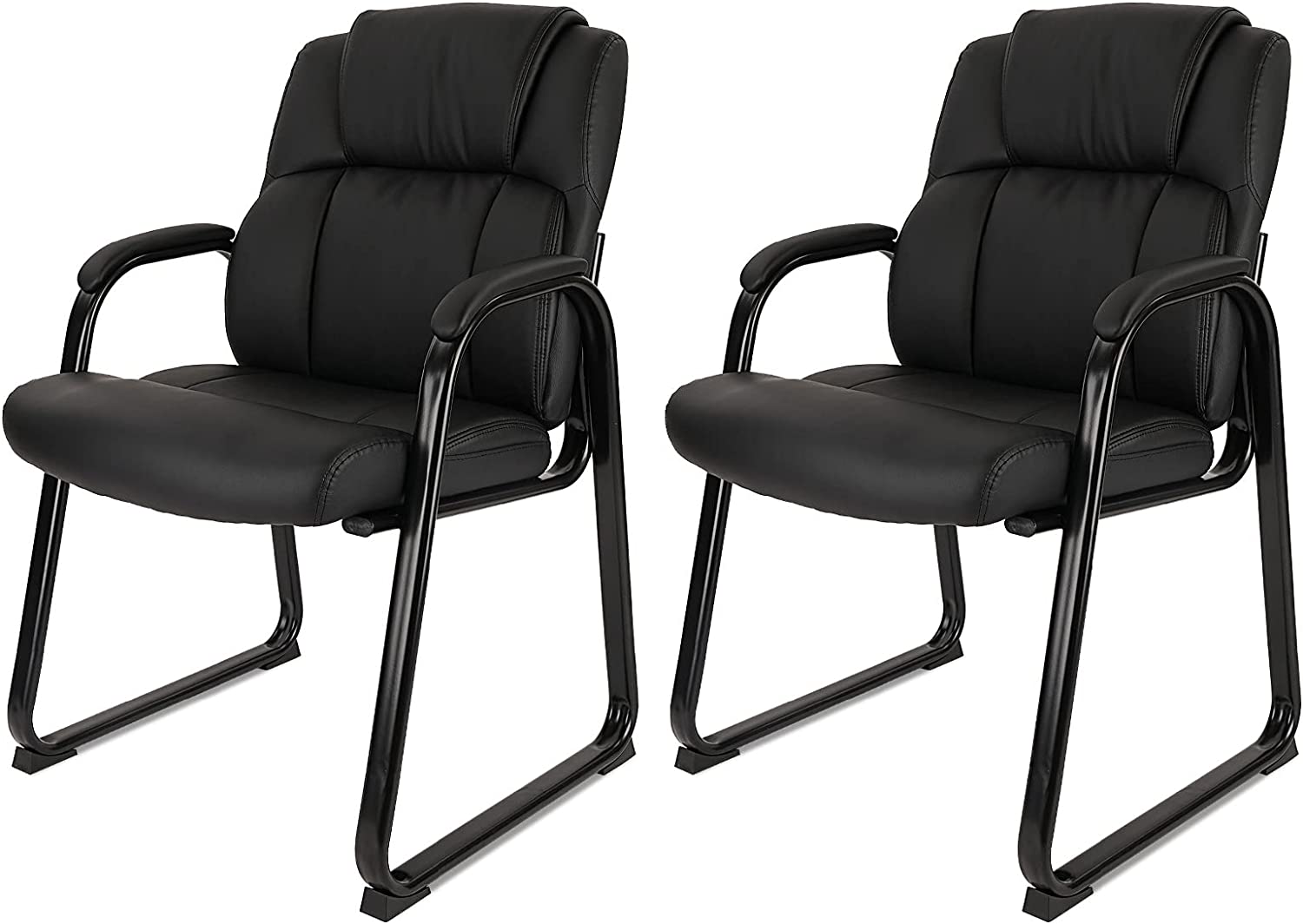 CLATINA Leather Guest Chair with Padded Arm Rest and Sled Base Meeting Conference and Waiting Room Side Office Home BIFMA Certified Black 2 Pack - image 1 of 6