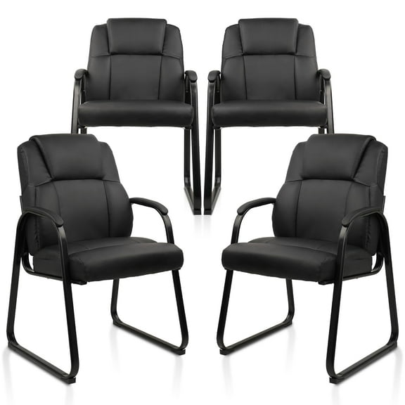 CLATINA Leather Guest Chair with Padded Arm Rest and Sled Base Meeting Conference and Waiting Room Side Office Home BIFMA Certified Black 4 Pack