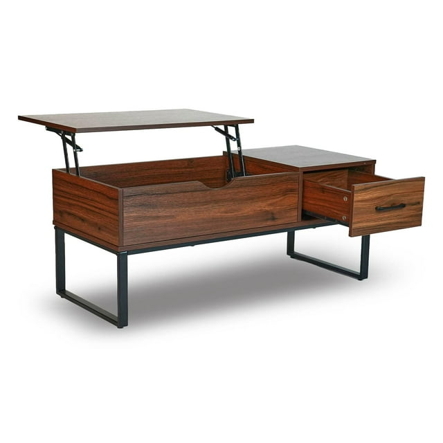 CLATINA Lift Top Coffee Table with Drawer Hidden Compartment Storage Shelf Pop Up MidCentury