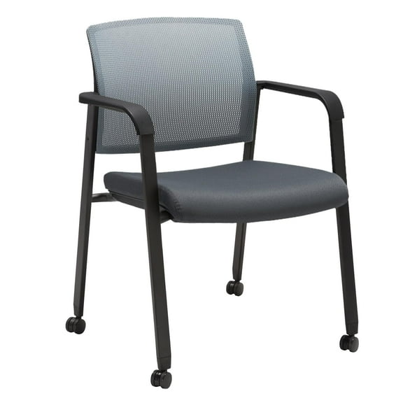 CLATINA Grey Waiting Room Chair with Wheels Mesh Back Stacking Arm Chairs with Upholstered Fabric Seat and Ergonomic Lumbar Support for Office School Church Guest Reception