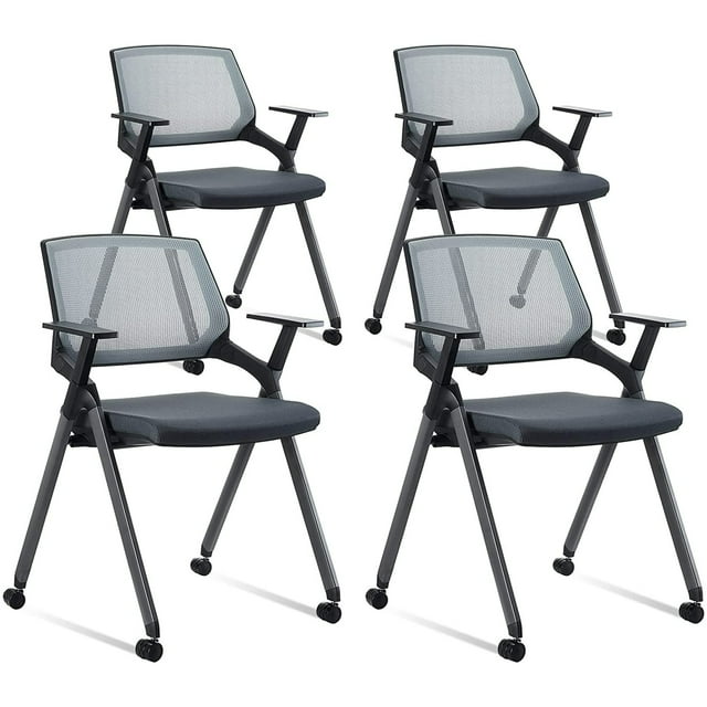 CLATINA Mesh Guest Reception Stackable Chairs with Caster Wheels and