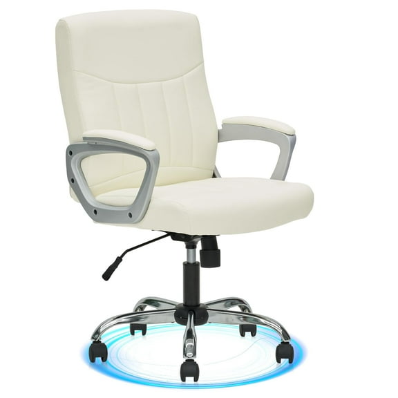 CLATINA Office Computer Desk Chair Executive Mid Back Chair Comfortable Ergonomic Managerial Chair Adjustable PU Leather Home Office Desk Chair Swivel, White 1PK