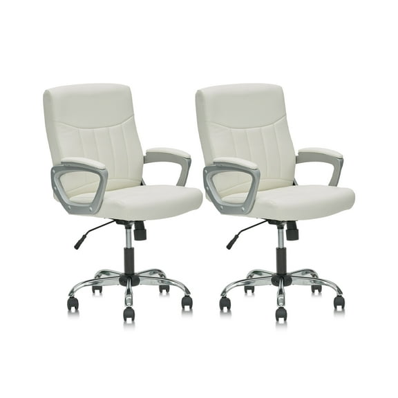 CLATINA Mid Back Leather Office Executive Chair with Lumbar Support and Padded Armrestes Swivel Adjustable Ergonomic Design for Home Computer Desk White 2 Pack