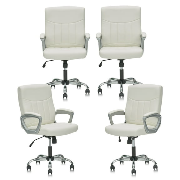 CLATINA Mid Back Leather Office Executive Chair with Lumbar Support and Padded Armrestes Swivel Adjustable Ergonomic Design for Home Computer Desk White 4 Pack