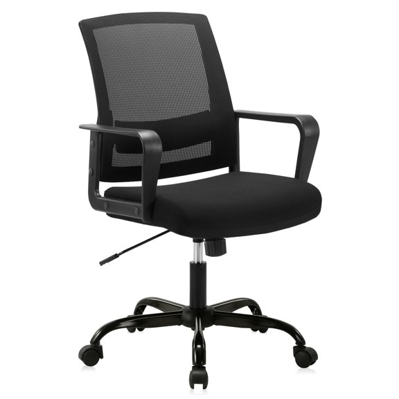 CLATINA Office Chair, Mid Back Ergonomic Desk Chairs Rolling Mesh Computer Chair with Executive Lumbar Support and Height Adjustable Design for Home Office, Black