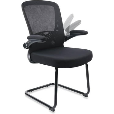 CLATINA Office Guest Chair no Wheels with Lumbar Support and Flip-up Armrest Mid Back Mesh Sled Base for Reception Conference Room Black 1 pack