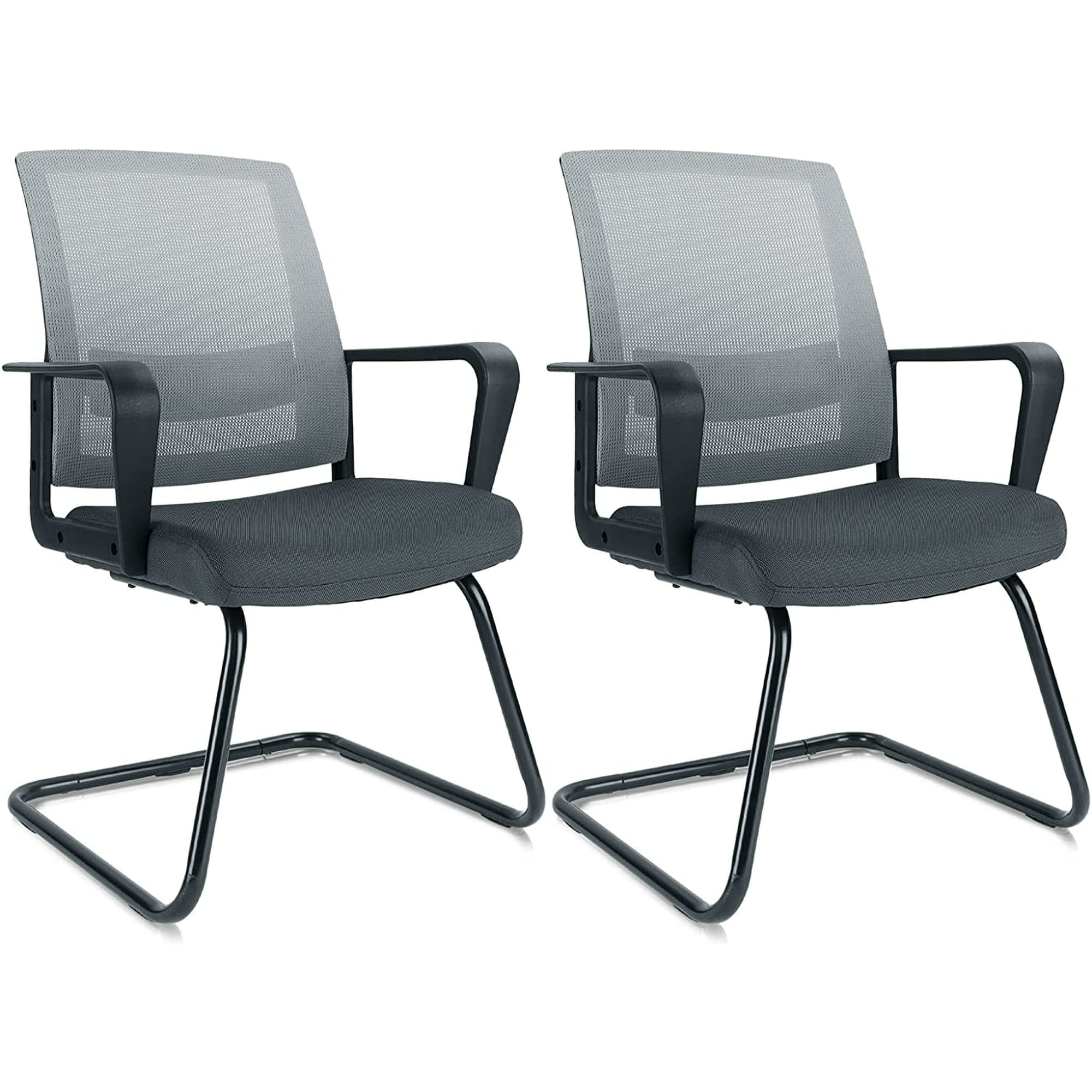 CLATINA Office Guest Chair with Lumbar Support and Mid Back Mesh Space Air Grid Series for Reception Conference Room Gray 2 Pack