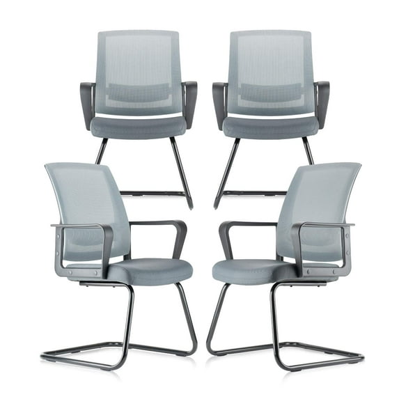 CLATINA Office Guest Chair with Lumbar Support and Mid Back Mesh Space Air Grid Series for Reception Conference Room (Gray-4 Pack)