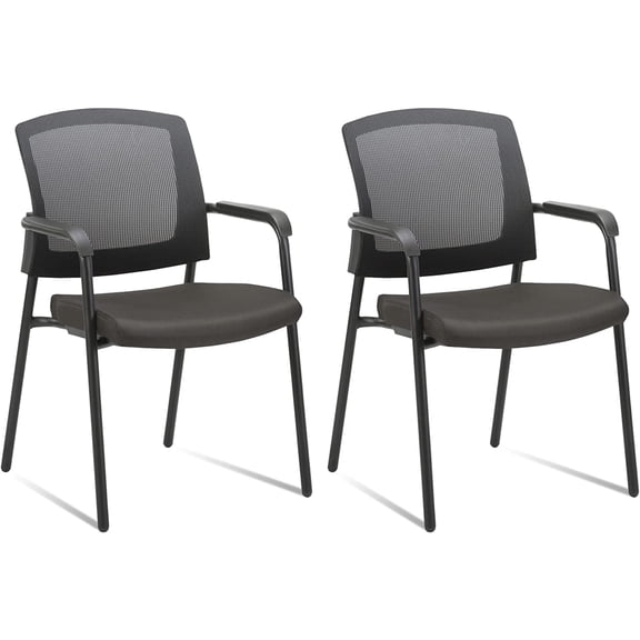 CLATINA Office Reception Guest Chair Mesh Back Stacking with Ergonomic Lumbar Support for Waiting Conference Room Black 2 Pack