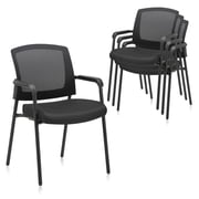 CLATINA Office Reception Guest Chair Mesh Back Stacking with Ergonomic Lumbar Support and Thickened Seat Cushion for Waiting Conference Room Black 4 Pack