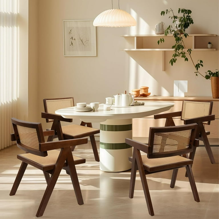 CLATINA Rattan Chair, Mid Century Accent, Wood Frame for Home