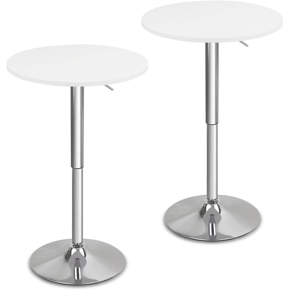 CLATINA Round Bar Pub Tables Set of 2, 26"-36" Height Adjustable Bistro Table with Metal Base, 360° Swivel High Top Cocktail Table for Home Kitchen Party Drink Restaurant Wedding Cafe Reception,White
