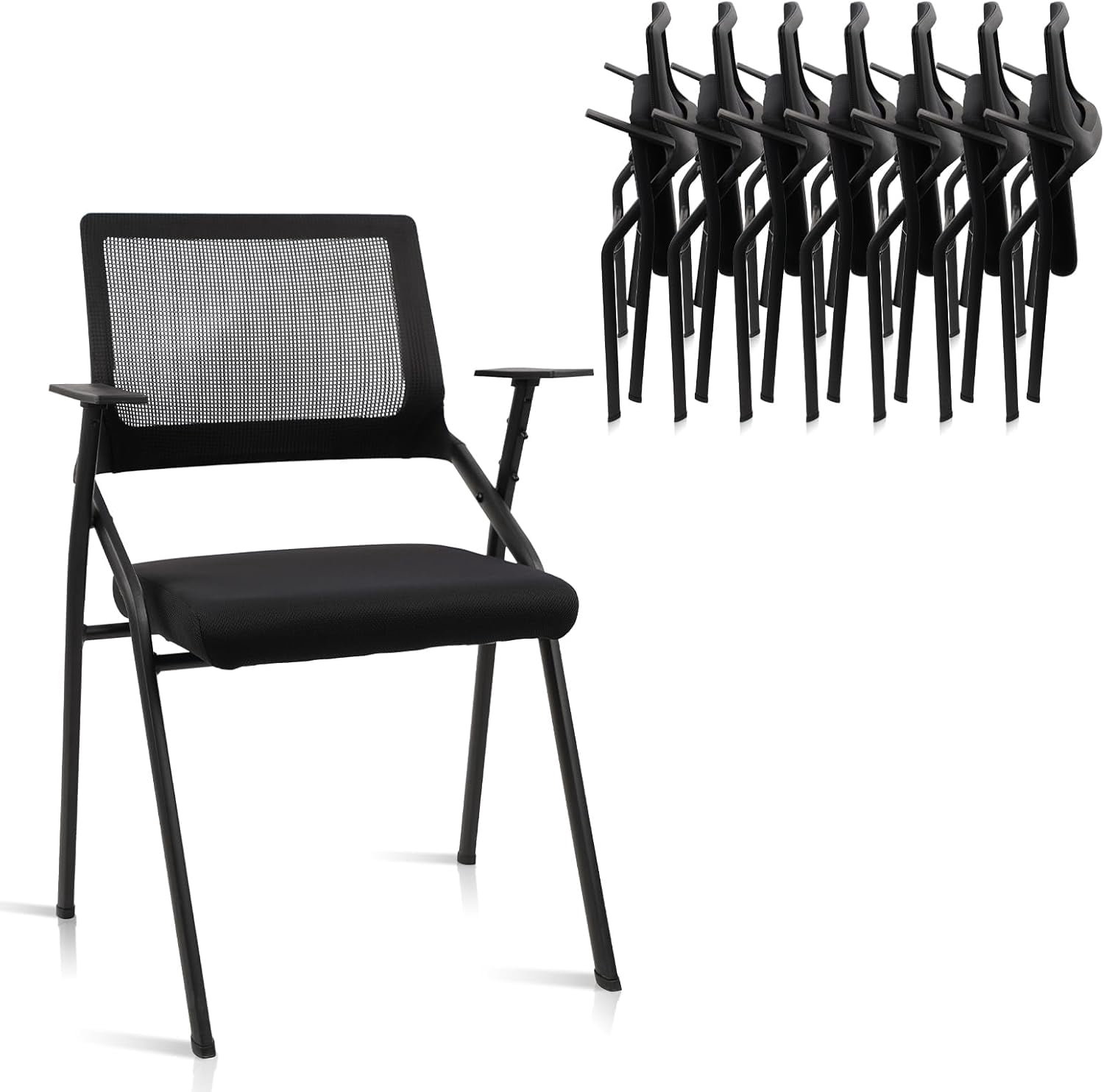 CLATINA Stackable & Foldable Office Chairs with Ergonomic Lumbar Support and Thickened Seat Cushion, Folding Mesh Fabric Reception Guest Chair for School Church Conference Waiting Room Black (4 pk)