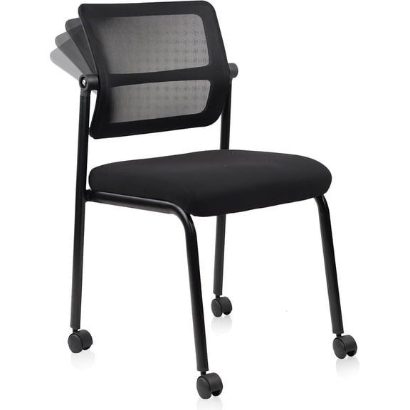 CLATINA Stacking Armless Office Waiting Room Chair with Wheels, Stackable Mesh Guest Reception Desk Chairs with Adjustable Backrest for Conference Lobby Side School, Black
