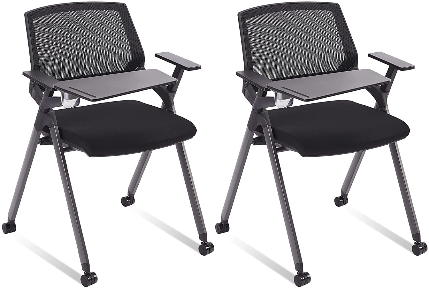 CLATINA Tablet Arm Chair with Caster Wheels Mesh Guest Nesting Stacking