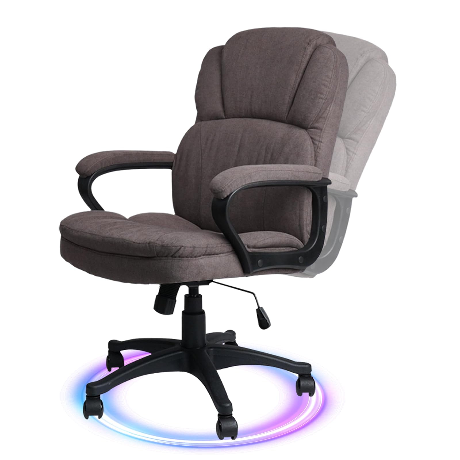CLATINA Brown Ergonomic Cloth Office Chair Fabric with Arms and Wheels, Upholstered Swivel Rolling Adjustable Height Thicked Padding Home Desk Chairs Mid Back, 350 LBS