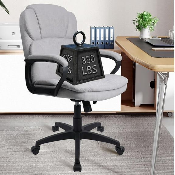 CLATINA Grey Cloth Office Chair Fabric Covered Desk Chair, Adjustable Height Swivel Chairs Ergonomic Executive Chair with Arms and Wheels Comfortable Upholstered, 350 LBS