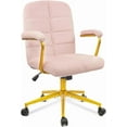 thumbnail image 1 of CLATINA Velvet Office Desk Chair with Armrests and Wheels, Modern Upholstered Vanity Chairs with Gold Base, Height Adjustabe Swivel Home Task Chair for Bedroom, Study, Living Room, Work, Pink, 1 of 6