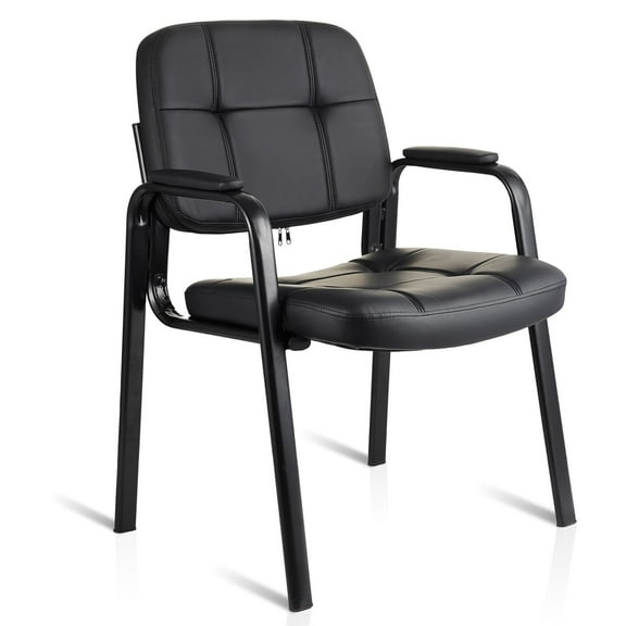 CLATINA Waiting Room Guest Chair with Bonded Leather Padded Arm Rest for Office Reception and Conference Desk Black