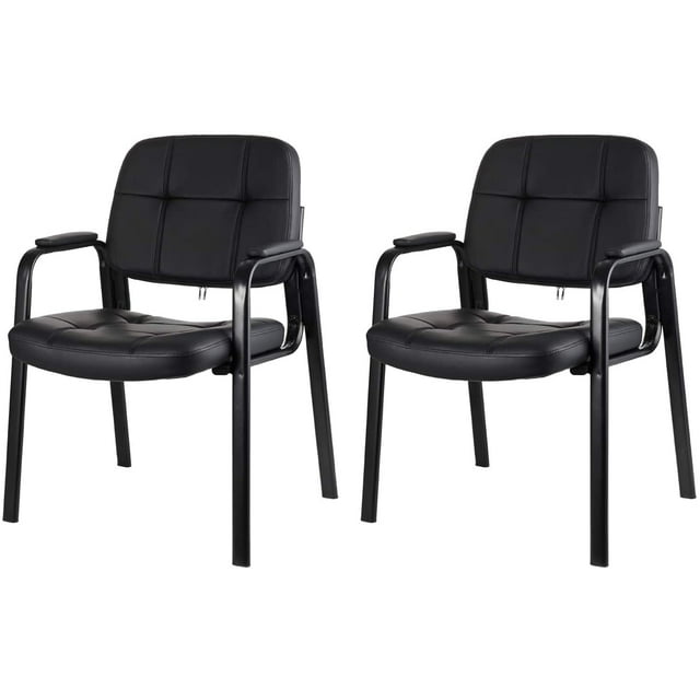 CLATINA Waiting Room Guest Chair with Bonded Leather Padded Arm Rest for Office Reception Black 2Pack