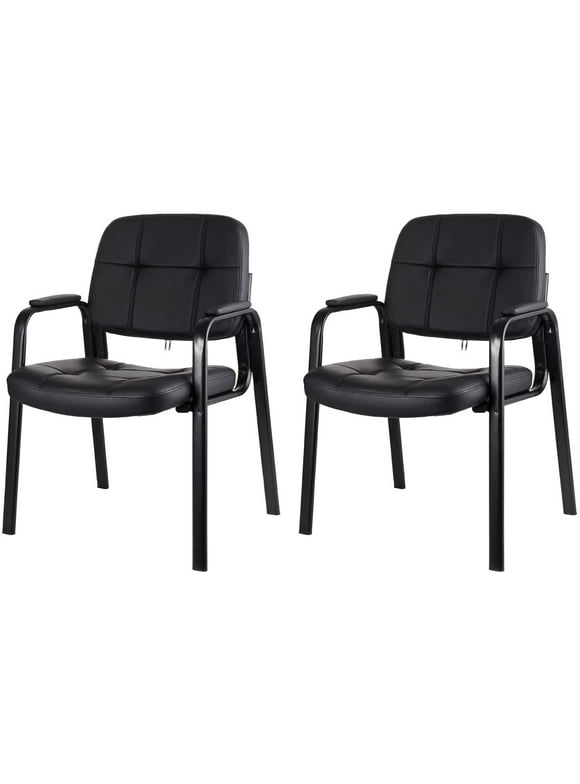 CLATINA Waiting Room Guest Chair with Bonded Leather Padded Arm Rest for Office Reception Black 2Pack