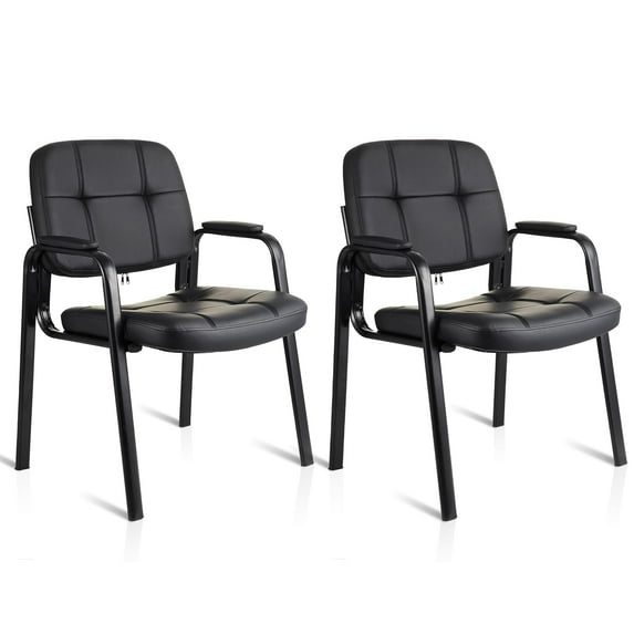 CLATINA Waiting Room Guest Chair with Bonded Leather Padded Arm Rest for Office Reception and Conference Desk Black 2 Pack