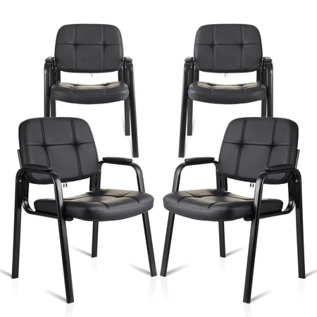CLATINA Waiting Room Guest Chair with Bonded Leather Padded Arm Rest for Office Reception and Conference Desk Black 4 Pack