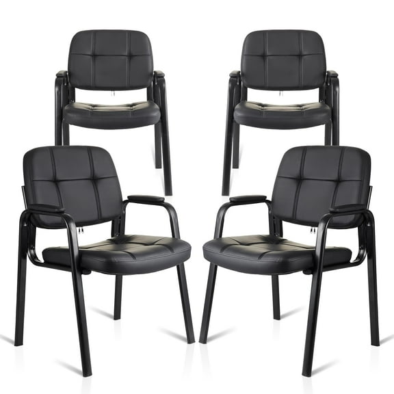 CLATINA Waiting Room Guest Chair with Bonded Leather Padded Arm Rest for Office Reception and Conference Desk Black 4 Pack