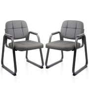 CLATINA Waiting Room Guest Chair with Bonded Leather Padded Arm Rest for Office Reception and Conference Desk Black with Sled Base Grey 2 Pack