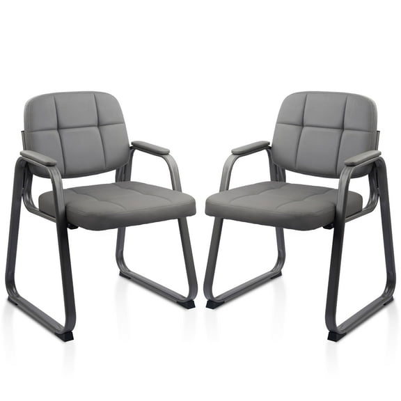 CLATINA Waiting Room Guest Chair with Bonded Leather Padded Arm Rest for Office Reception and Conference Desk Black with Sled Base Grey 2 Pack