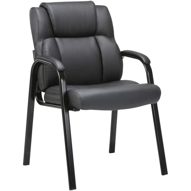 CLATINA Waiting Room Guest Chair with Padded Arm Rest Leather Guest Chair for Reception Meeting Conference Office Home Black, 1 pack