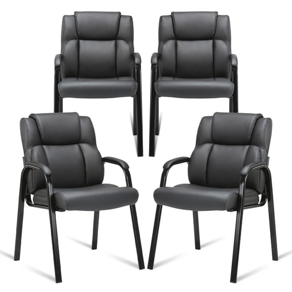 CLATINA Leather Guest Chair with Padded Arm Rest for Reception Meeting Conference and Waiting Room Side Office Home Black 4 Pack