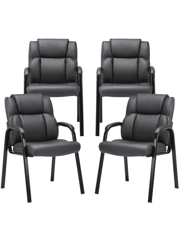 CLATINA Waiting Room Guest Chair with Padded Arm Rest Leather Guest Chair for Reception Meeting Conference Office Home Black, 4 pack