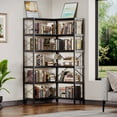 thumbnail image 1 of CLAUBIO 6-Tier L-Shaped Bookcase Storage Organizer, Tall Corner Bookshelf-Open Display Freestanding Storage, Wood and Metal Storage Rack, Black, 1 of 5