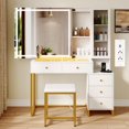 thumbnail image 1 of CLAUBIO Makeup Vanity with Charging Station, Glass Desktop, Vanity Desk with a Stool & 5 Drawers, 1 of 6