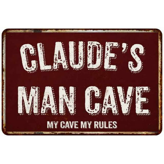 CLAUDE'S Man Cave Sign Garage Mancave Decor Accessories Signs Vintage Retro Rustic Tin Wall Art Name Home Beer Dads Gift 8 x 12 Matte Finish Metal 108120003256