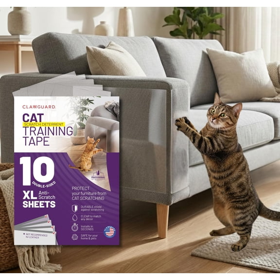 CLAWGUARD Cat Repellant Tape 10 XL Sheets - Cat Scratch Furniture Protector - Cat Deterrent Tape - Cat Anti Scratch Shields - Cat Scratch Sofa Protection