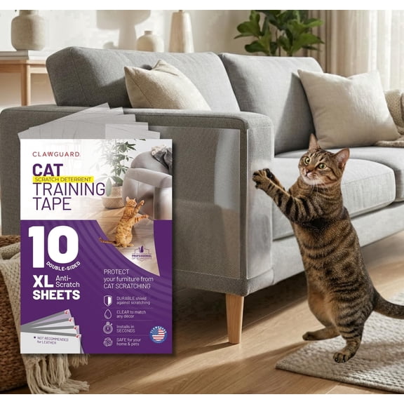 CLAWGUARD Cat Repellant Tape 10 XL Sheets - Cat Scratch Furniture Protector - Cat Deterrent Tape - Cat Anti Scratch Shields - Cat Scratch Sofa Protection