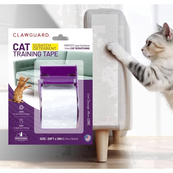 CLAWGUARD Cat Scratch Furniture Protector Tape Dispenser (SM), Clear Double-Sided Anti Scratch Tape for Couch, Sofa & Surfaces, Cut-to-Length Cat Training Deterrent Roll