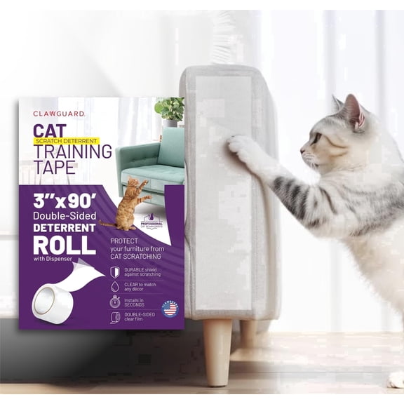 CLAWGUARD Cat Scratch Furniture Protector Tape Dispenser, Clear Anti-Scratch Tape for Couch and Furniture, Pet Scratch Deterrent Roll (XL)