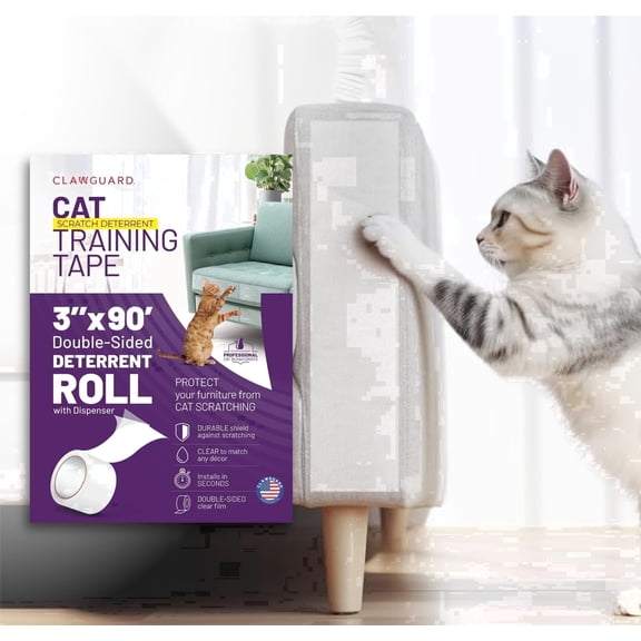 CLAWGUARD Cat Scratch Furniture Protector Tape Dispenser, Clear Anti-Scratch Tape for Couch and Furniture, Pet Scratch Deterrent Roll (XL)