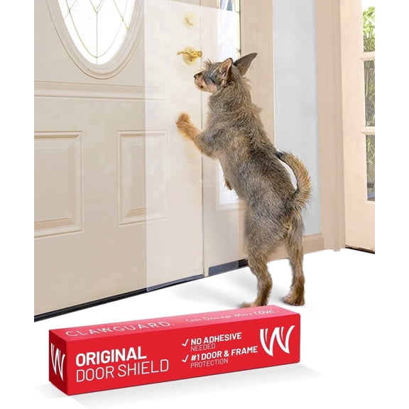 CLAWGUARD Original Door Scratch Shield, Clear Door Scratch Protector for Dogs & Cats, Protects Door Frames & Walls from Scratching and Chewing, Easy Over-the-Knob Install, 18 x 43 in