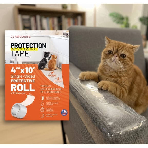 CLAWGUARD Protection Tape Roll, 4 in x 10 ft Single-Sided Scratch Barrier for Doors & Furniture, Clear Pet Scratch Guard for Dogs & Cats, Door and Couch Surface Protector