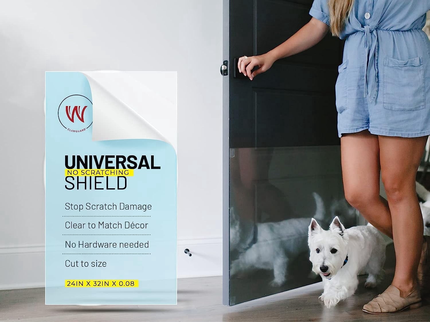 CLAWGUARD Plexiglass Universal Scratch Shield for Dogs & Cats, Clear Door & Wall Scratch Protector, Pet Scratch Guard for Doors, Furniture & Screens, Easy Install with Tabs, 32 x 24 in